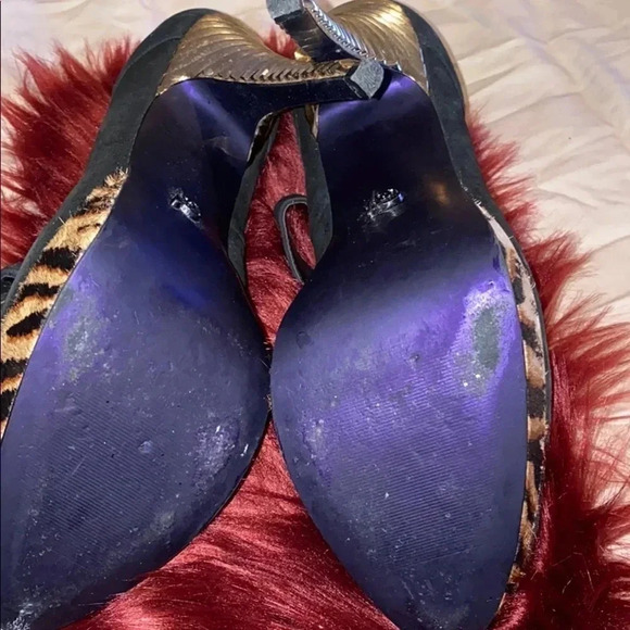 Rachel Roy Kistyn black  suede leather platform Tiger striped heels Sz 9.5 - Picture 8 of 13